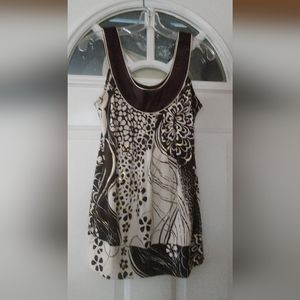 Brown & tan sleeveless blouse